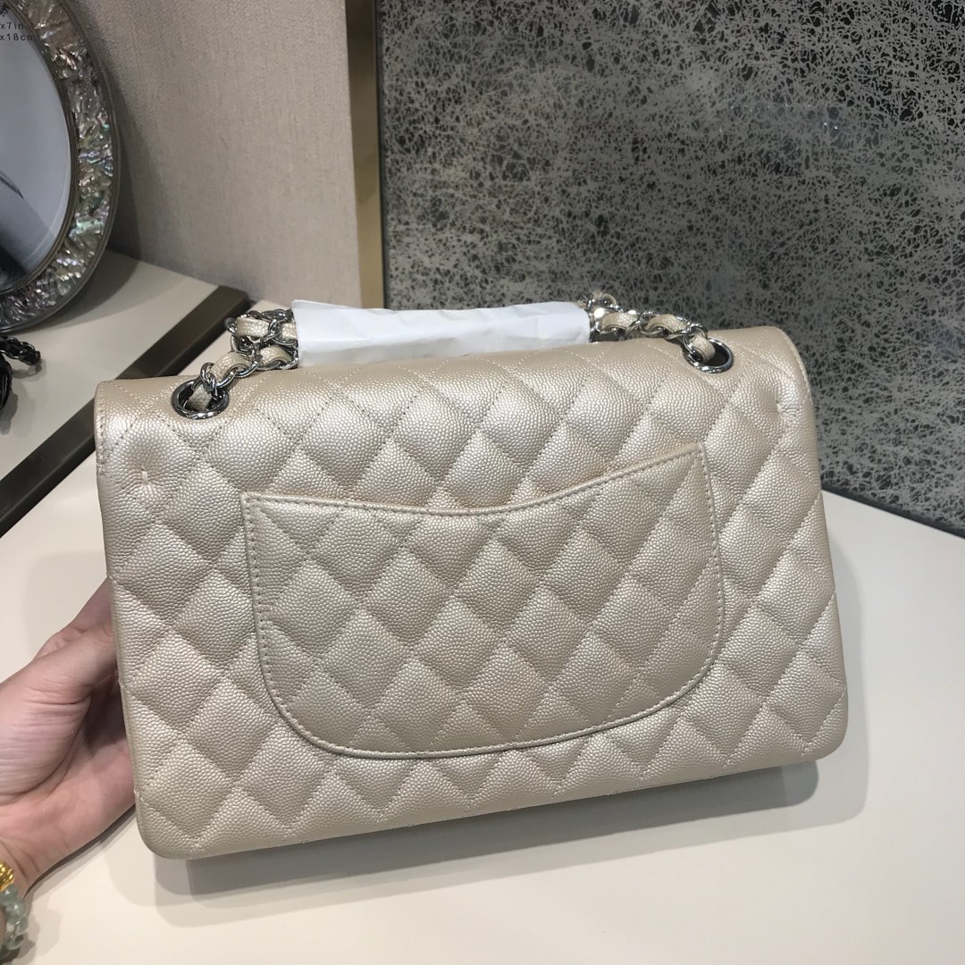 Chanel 香奈儿 Classic Flap 代购版本 25cm 进口小鱼籽酱 金色 银扣