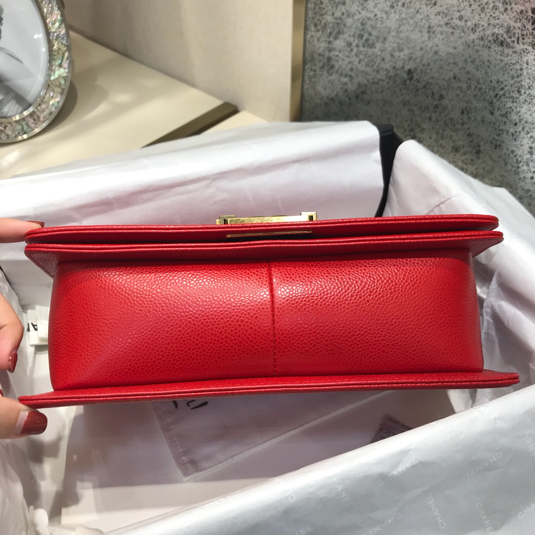 Chanel 香奈儿  Leboy 代购版 25cm 进口小牛皮 大红色 古金