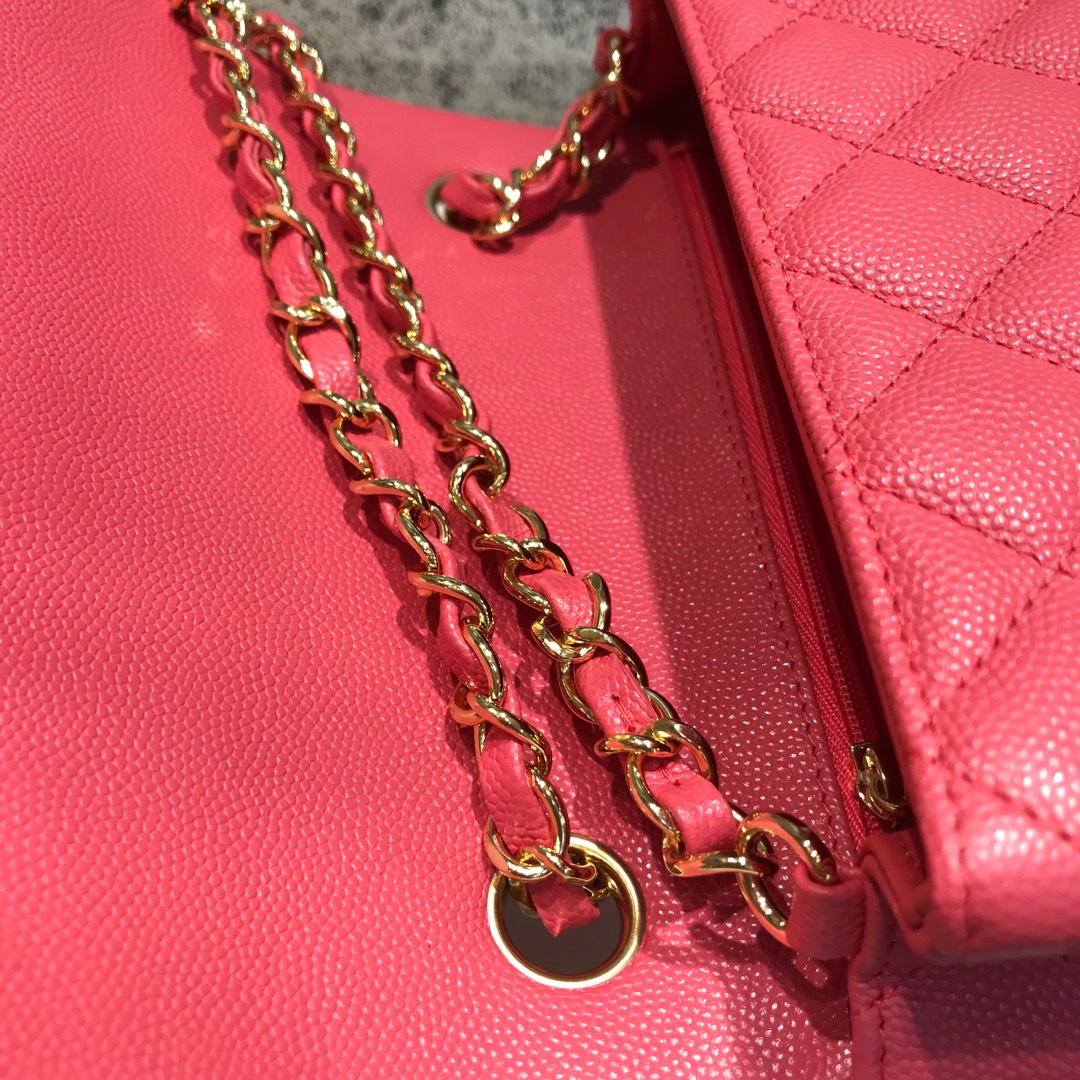 Classic Flap 代购版本 20cm 进口定制小鱼子酱 西瓜红 金扣