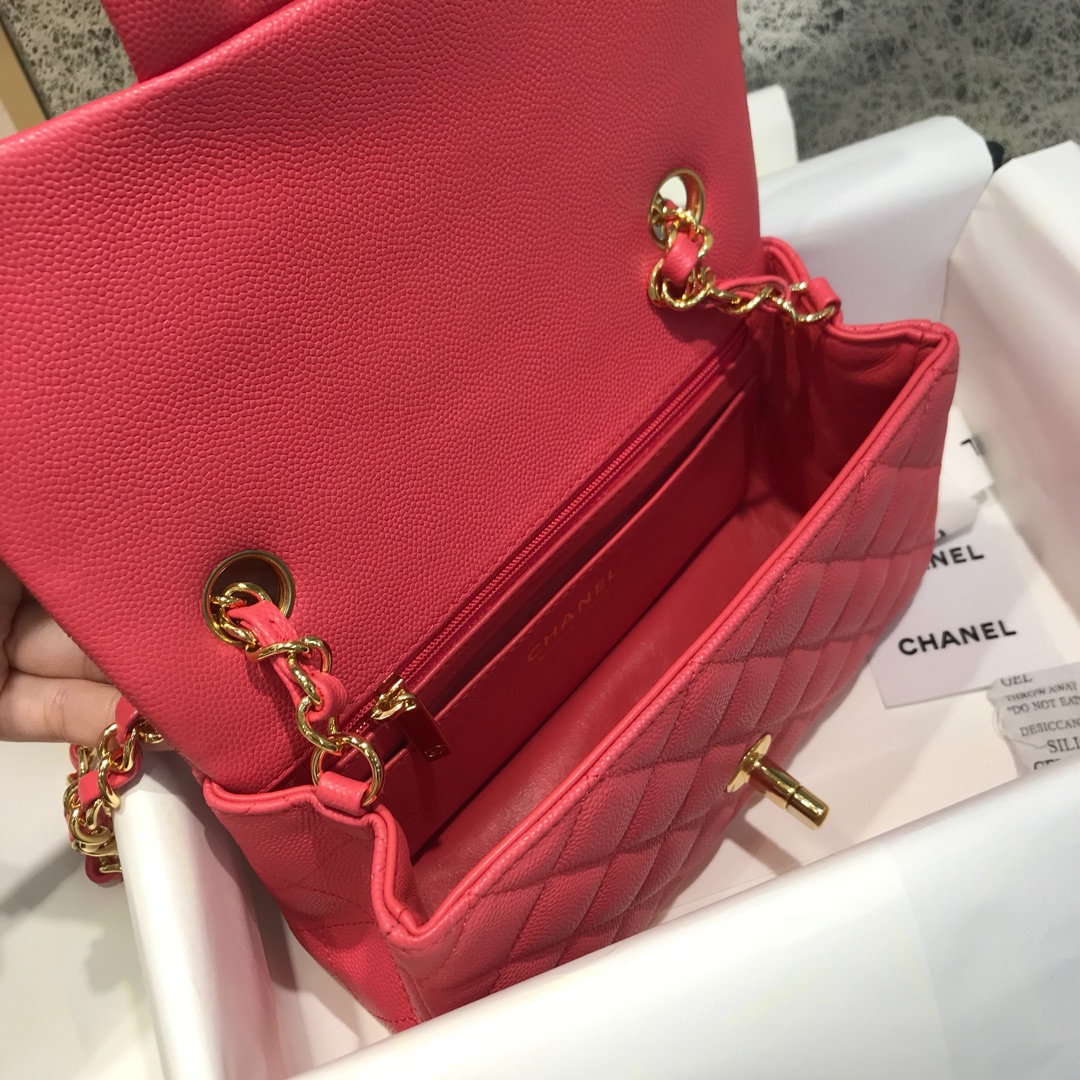 Classic Flap 代购版本 20cm 进口定制小鱼子酱 西瓜红 金扣