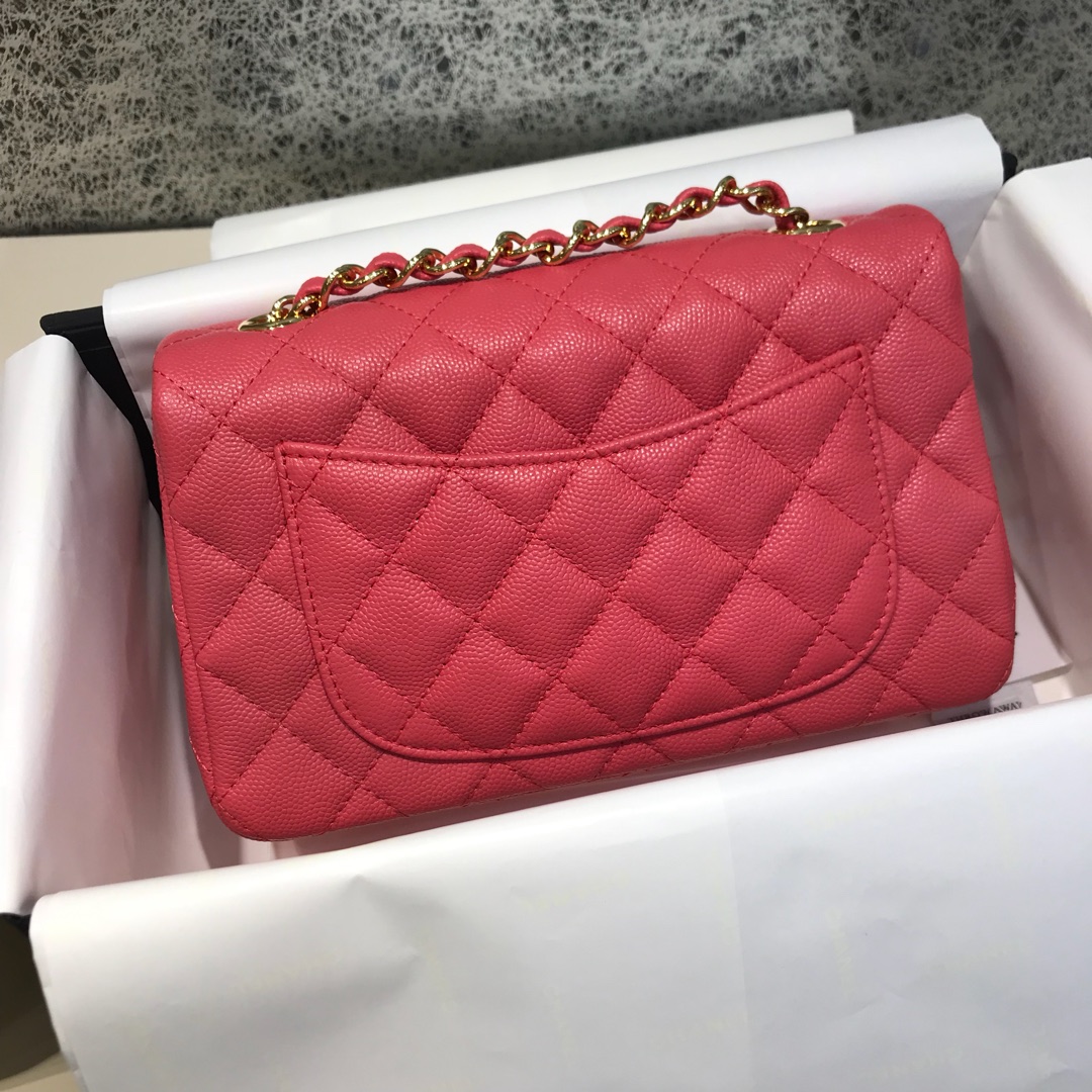 Classic Flap 代购版本 20cm 进口定制小鱼子酱 西瓜红 金扣