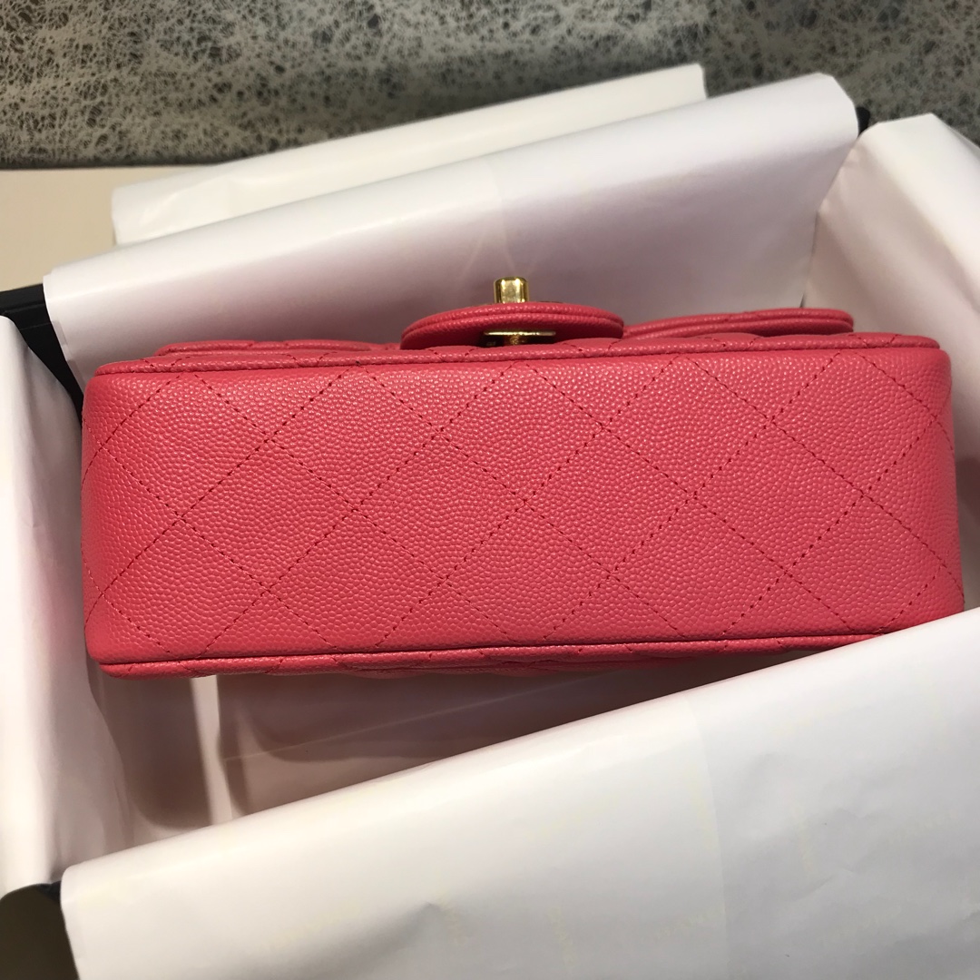 Classic Flap 代购版本 20cm 进口定制小鱼子酱 西瓜红 金扣