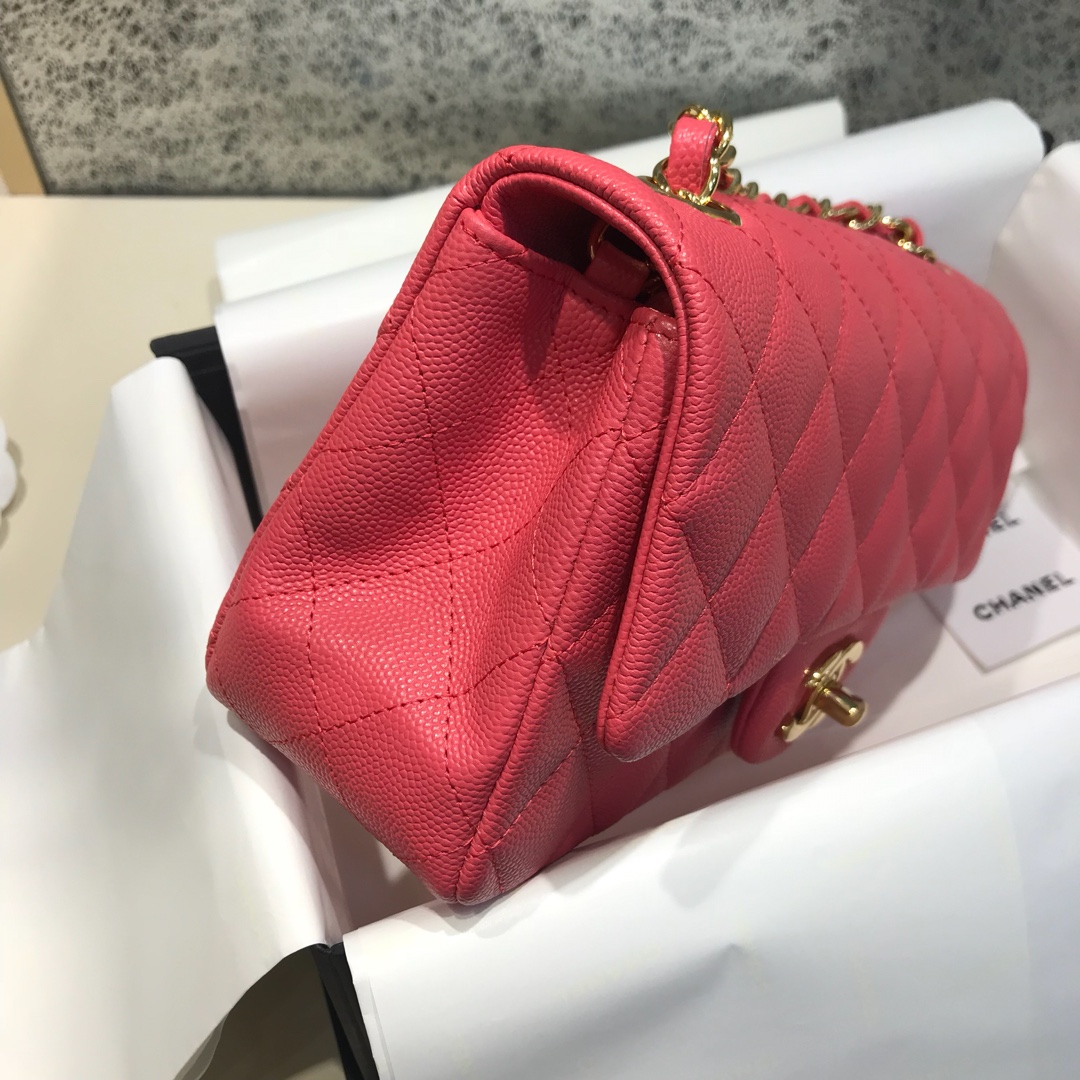 Classic Flap 代购版本 20cm 进口定制小鱼子酱 西瓜红 金扣