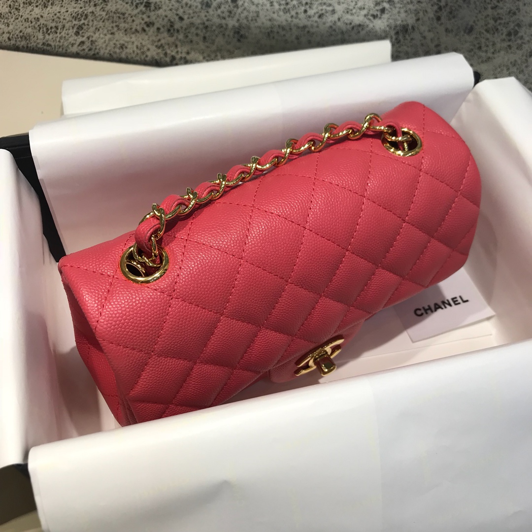 Classic Flap 代购版本 20cm 进口定制小鱼子酱 西瓜红 金扣