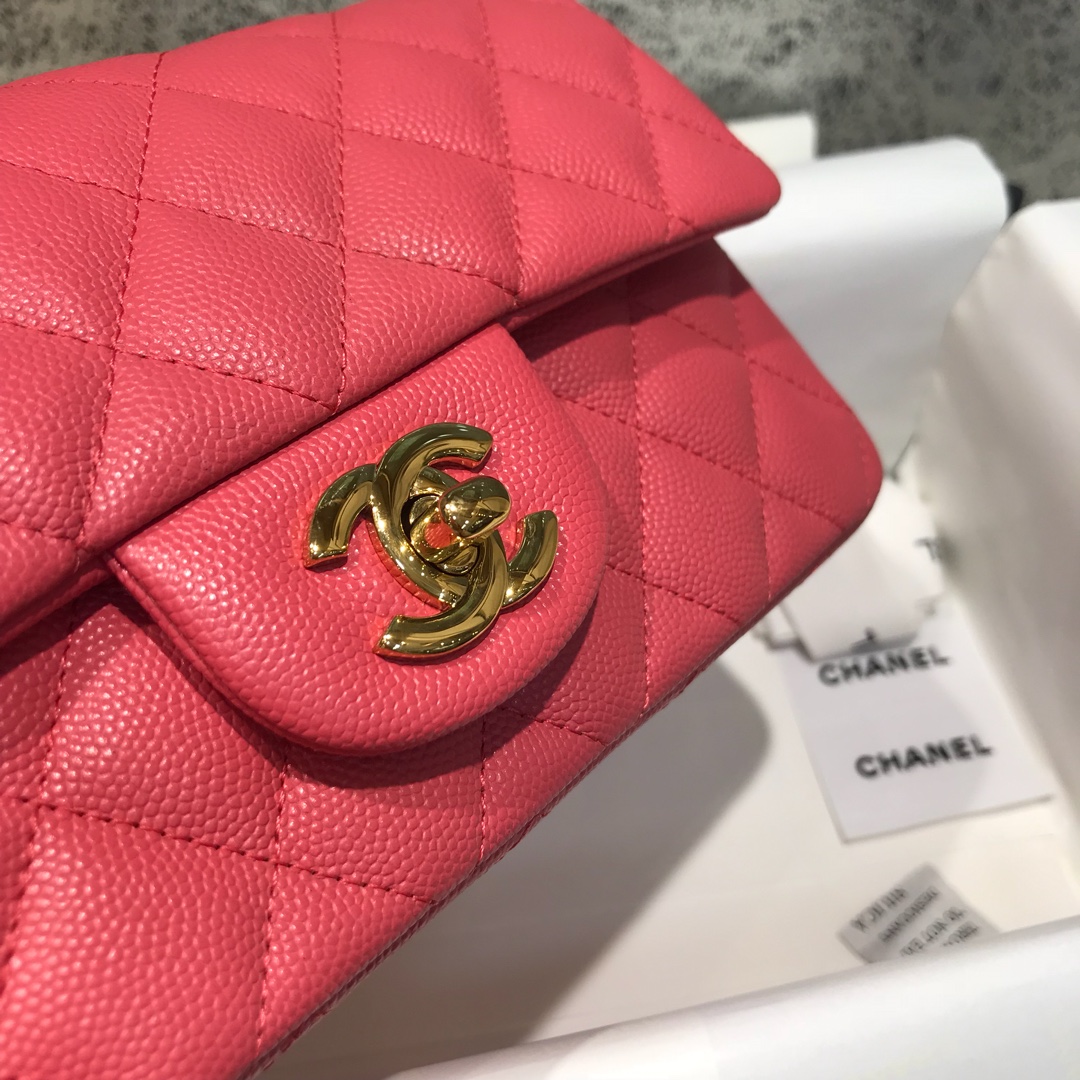 Classic Flap 代购版本 20cm 进口定制小鱼子酱 西瓜红 金扣