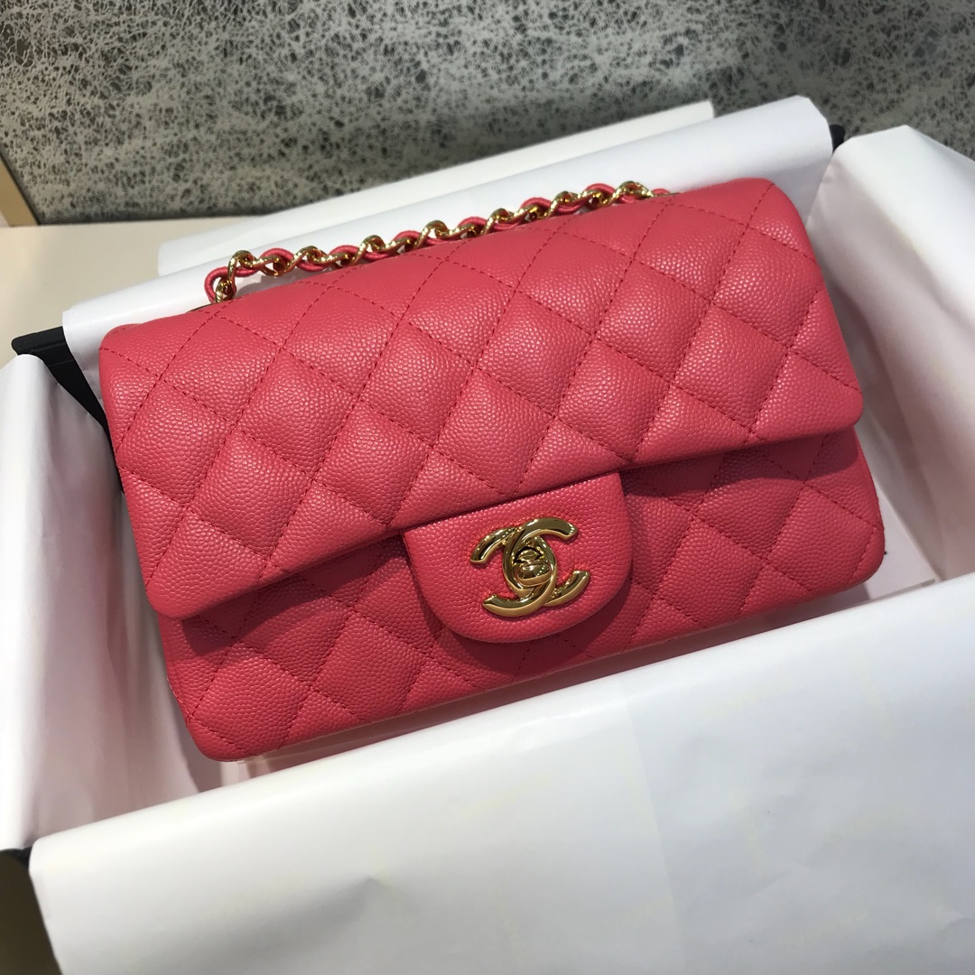Classic Flap 代购版本 20cm 进口定制小鱼子酱 西瓜红 金扣
