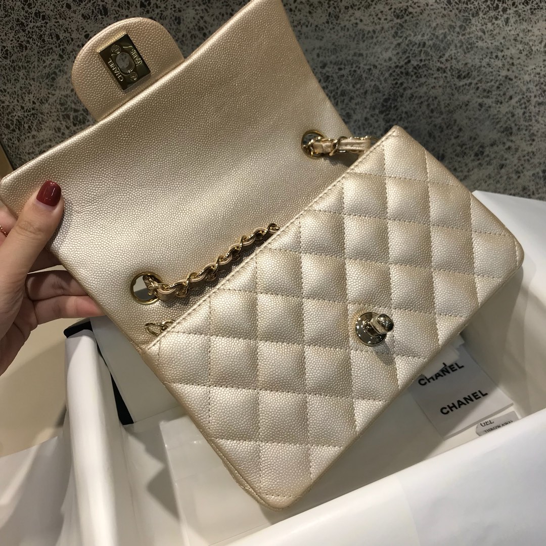 Classic Flap 代购版本 20cm 进口定制小鱼子酱 金色 金扣 进口定制皮