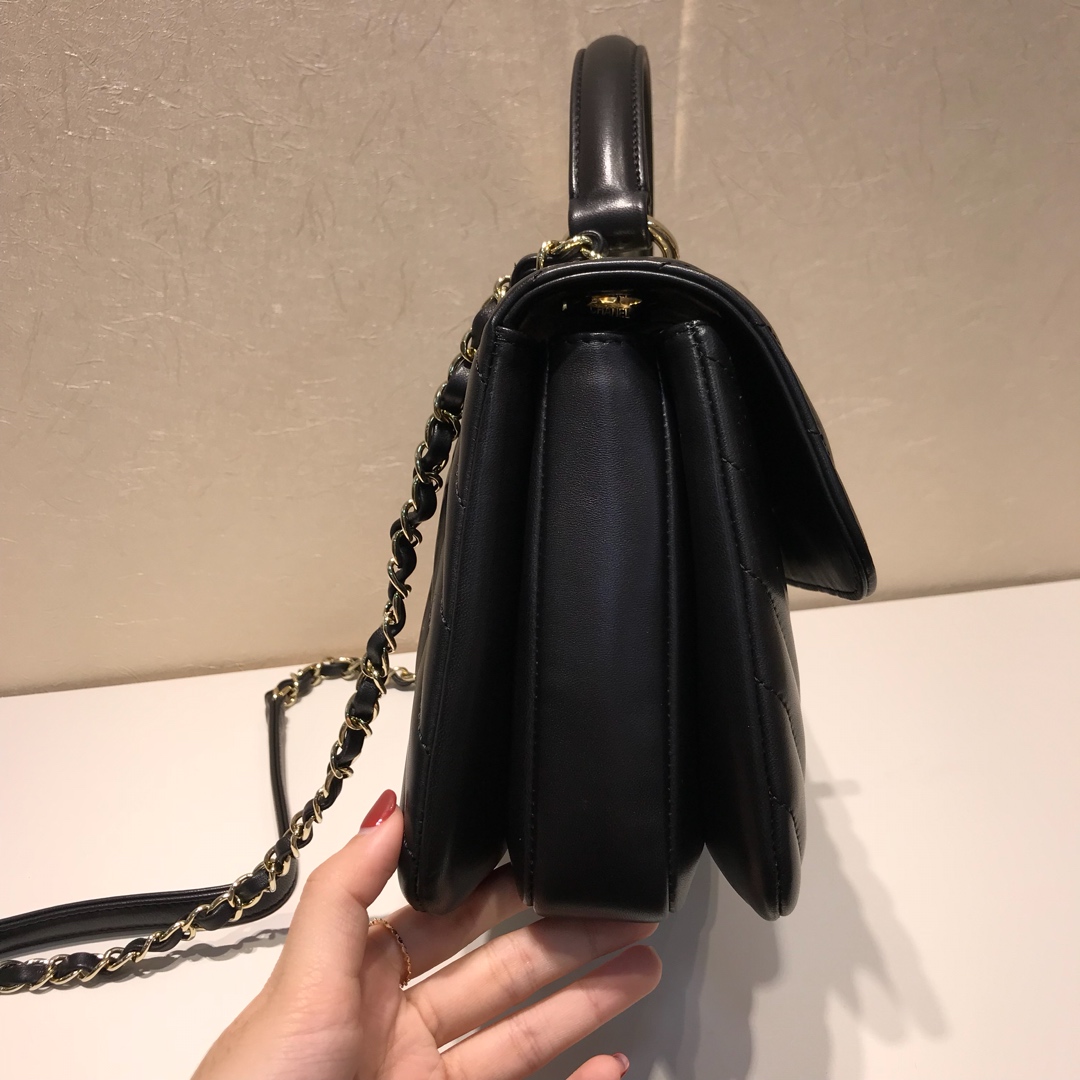 Trendy cc  代购版本 25cm 进口定制小羊皮 黑色 浅金扣