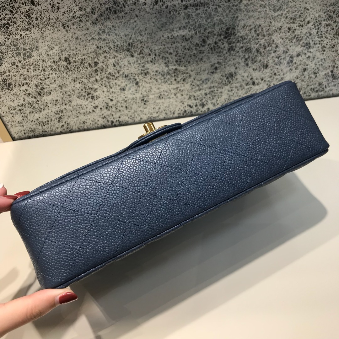 Classic Flap 代购版本 25cm 进口定制鱼子酱 灰蓝色 金扣 进口定制皮