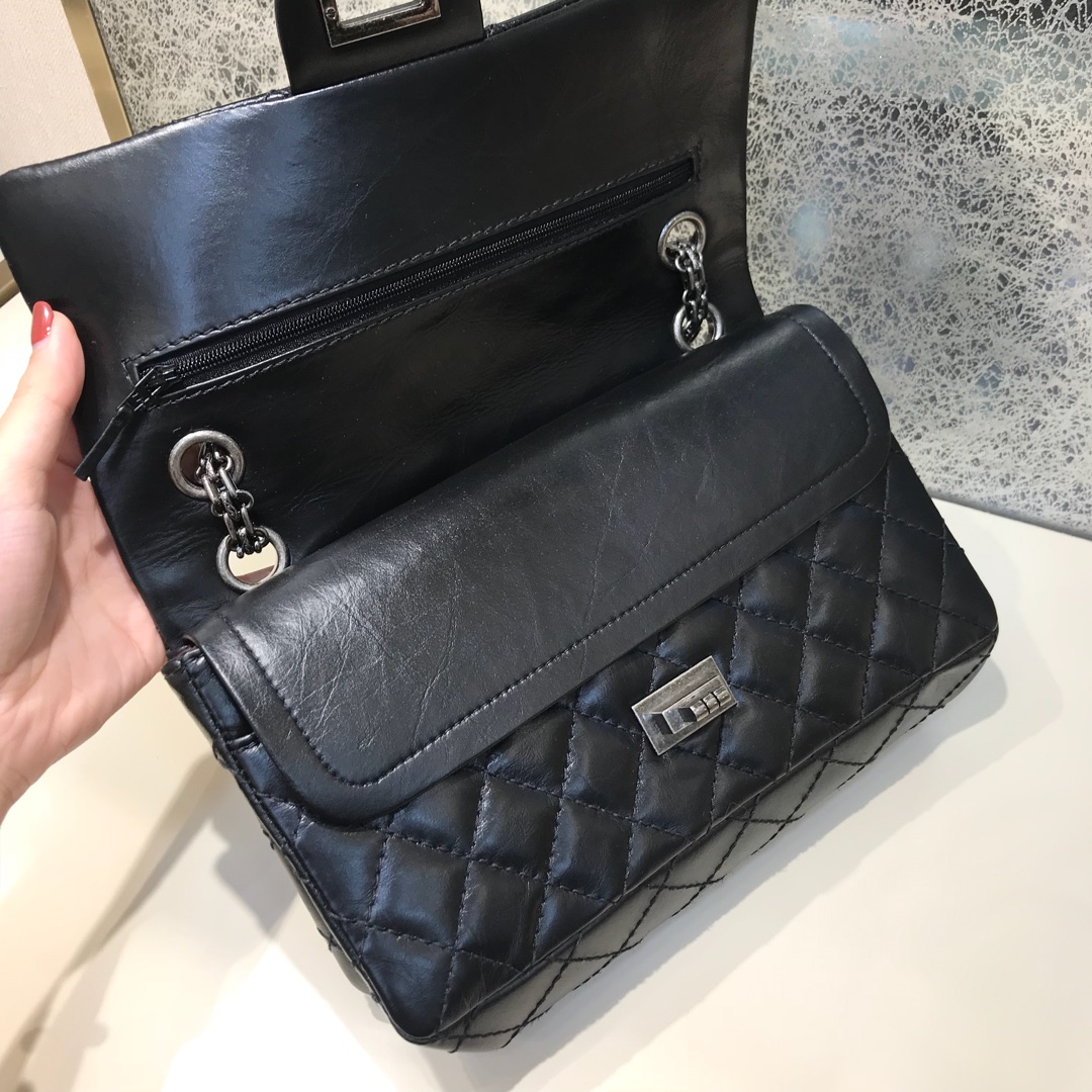 Chanel 香奈儿 复刻2.55 渠道代购版本 25cm 原厂皮 黑色 古银