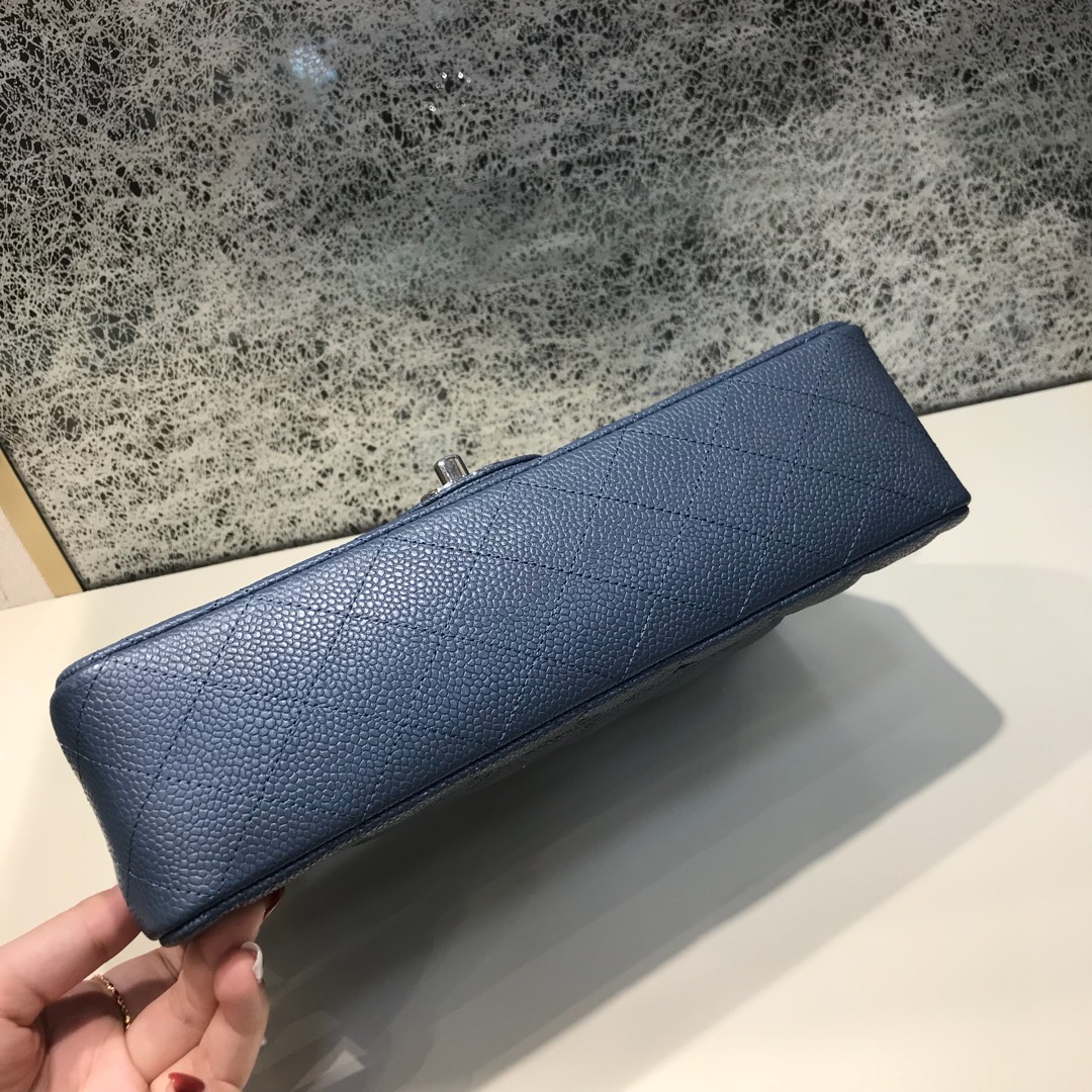 Classic Flap 代购版本 25cm 进口定制鱼子酱 灰蓝色 银扣 进口定制皮