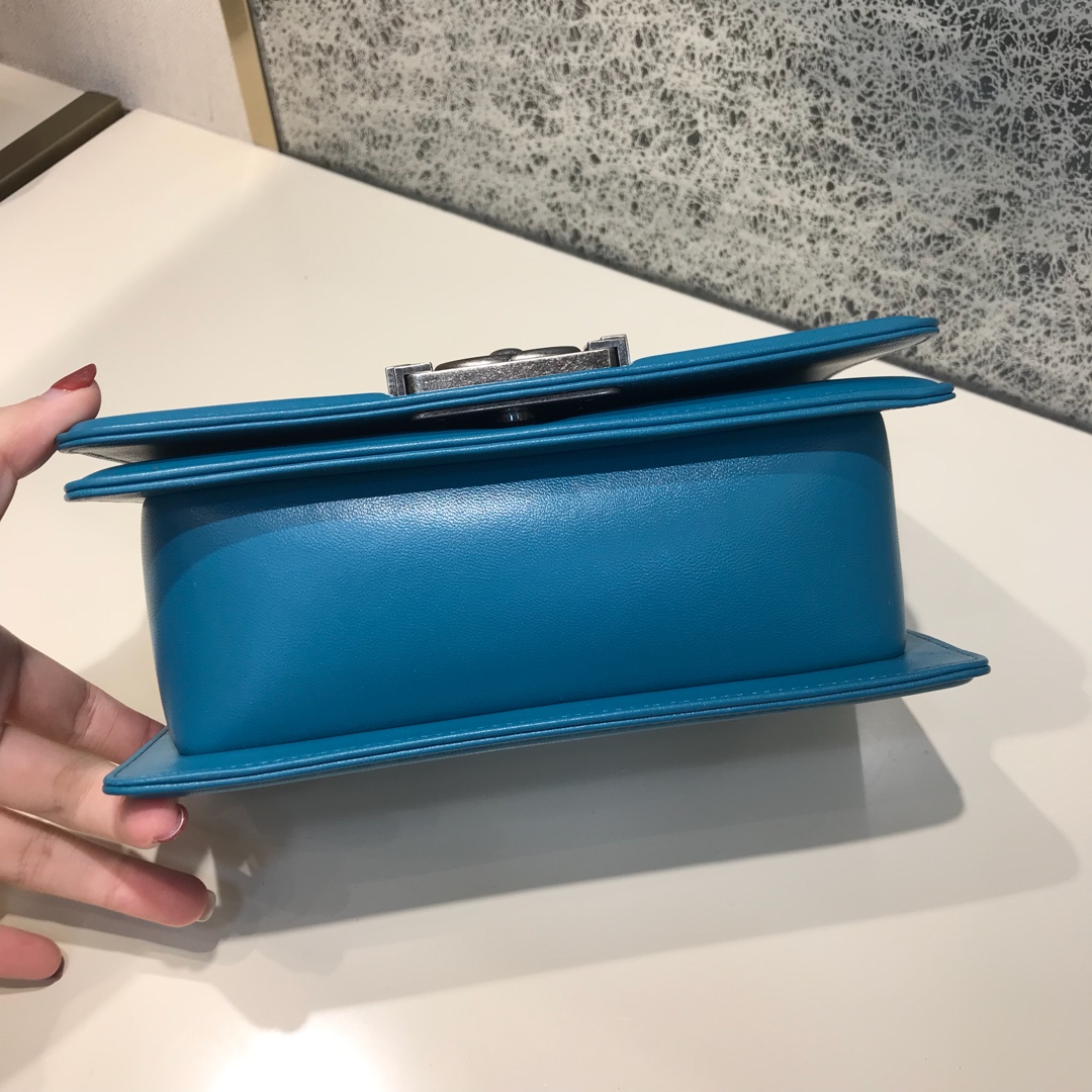 Chanel 香奈儿 Leboy  顶级代购版本 20cm 进口珍珠鱼皮 湖水蓝 古银 真空电镀五金