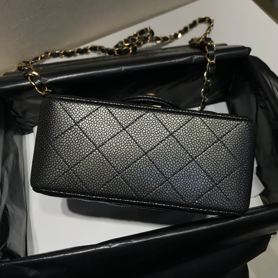 顶级代购版本 17m 原厂鱼子酱皮 古铜黑 Chanel Classic Flap