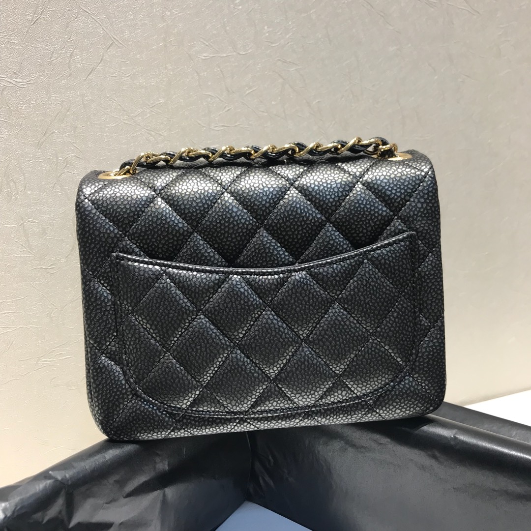 顶级代购版本 17m 原厂鱼子酱皮 古铜黑 Chanel Classic Flap