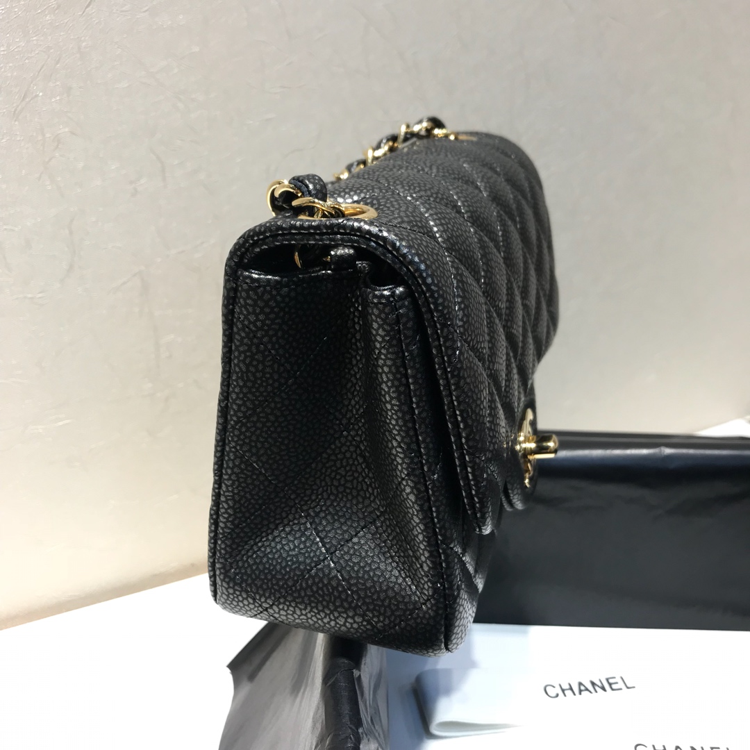 顶级代购版本 17m 原厂鱼子酱皮 古铜黑 Chanel Classic Flap
