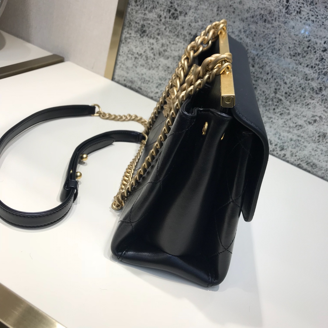 Chanel 香奈儿 口盖包 顶级代购版 23cm 原厂皮牛皮 黑色 纱金