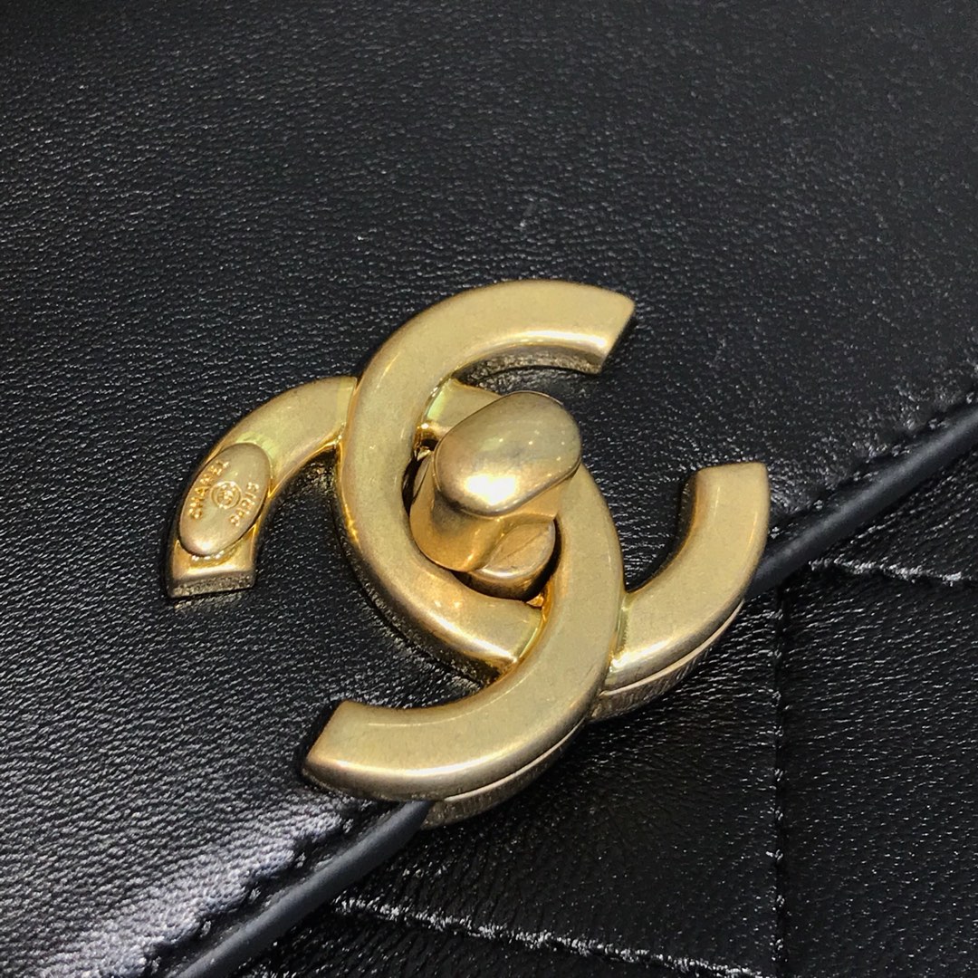 Chanel 香奈儿 口盖包 顶级代购版 23cm 原厂皮牛皮 黑色 纱金