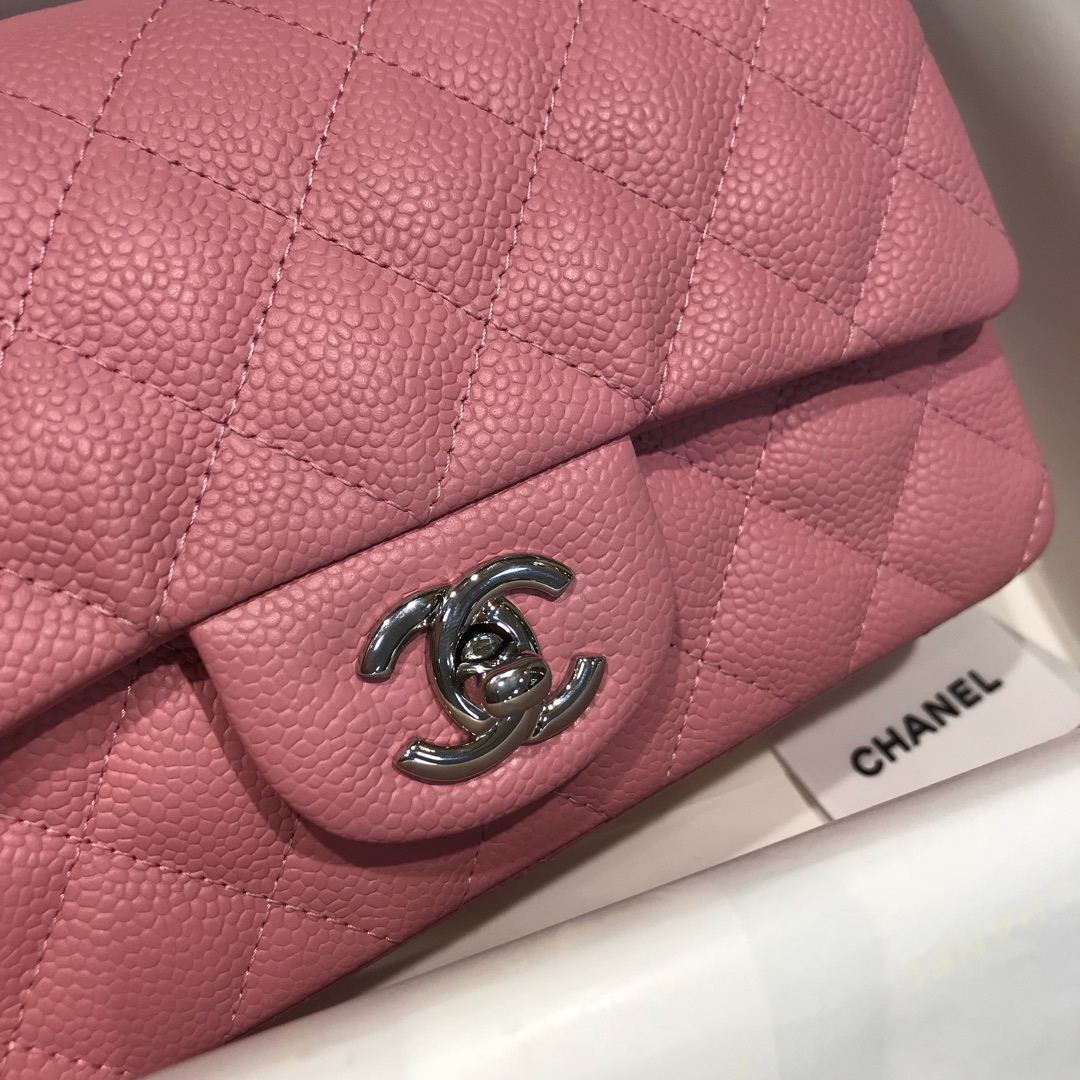 Classic Flap 代购版本 20cm 进口定制鱼子酱 桃粉 银扣