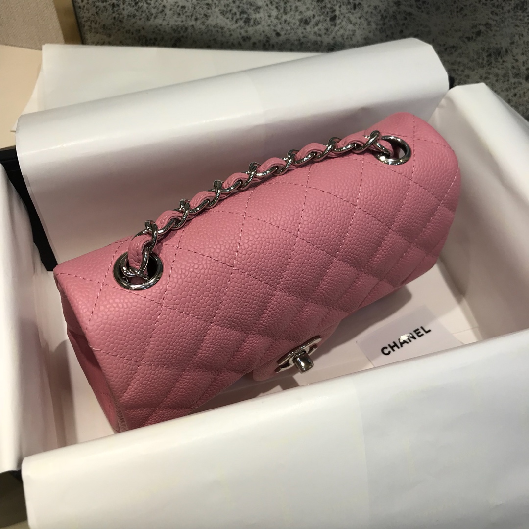 Classic Flap 代购版本 20cm 进口定制鱼子酱 桃粉 银扣
