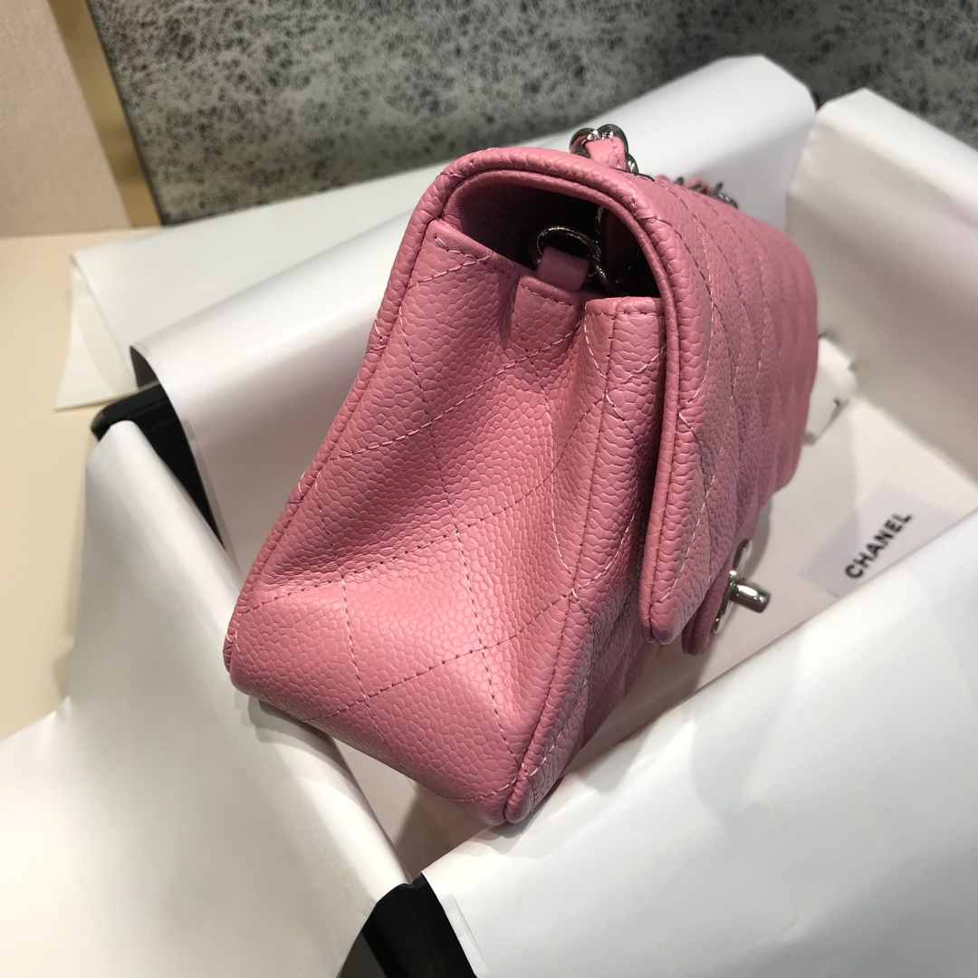 Classic Flap 代购版本 20cm 进口定制鱼子酱 桃粉 银扣