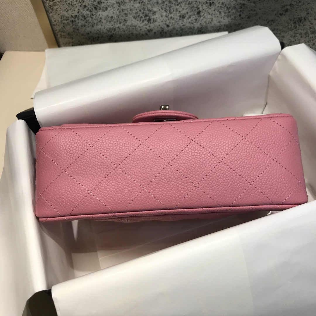 Classic Flap 代购版本 20cm 进口定制鱼子酱 桃粉 银扣