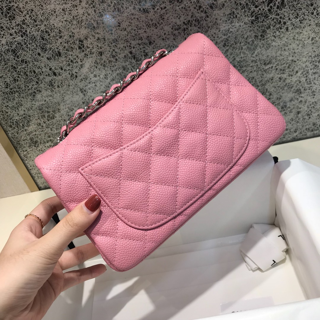 Classic Flap 代购版本 20cm 进口定制鱼子酱 桃粉 银扣