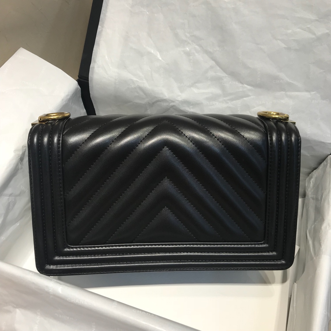 Chanel 香奈儿 leboy  代购版本 25cm 进口定制小羊皮 黑色 复古金