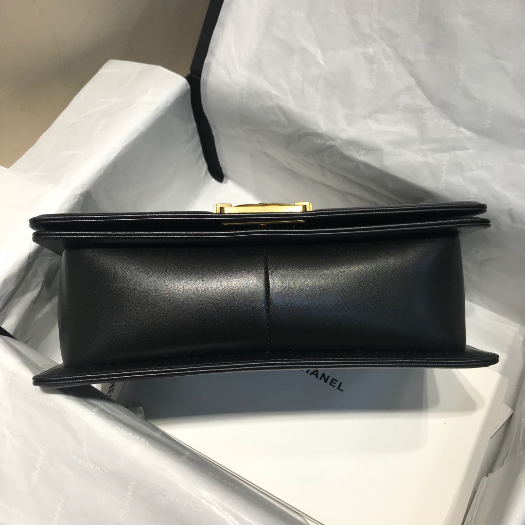 Chanel 香奈儿 leboy  代购版本 25cm 进口定制小羊皮 黑色 复古金