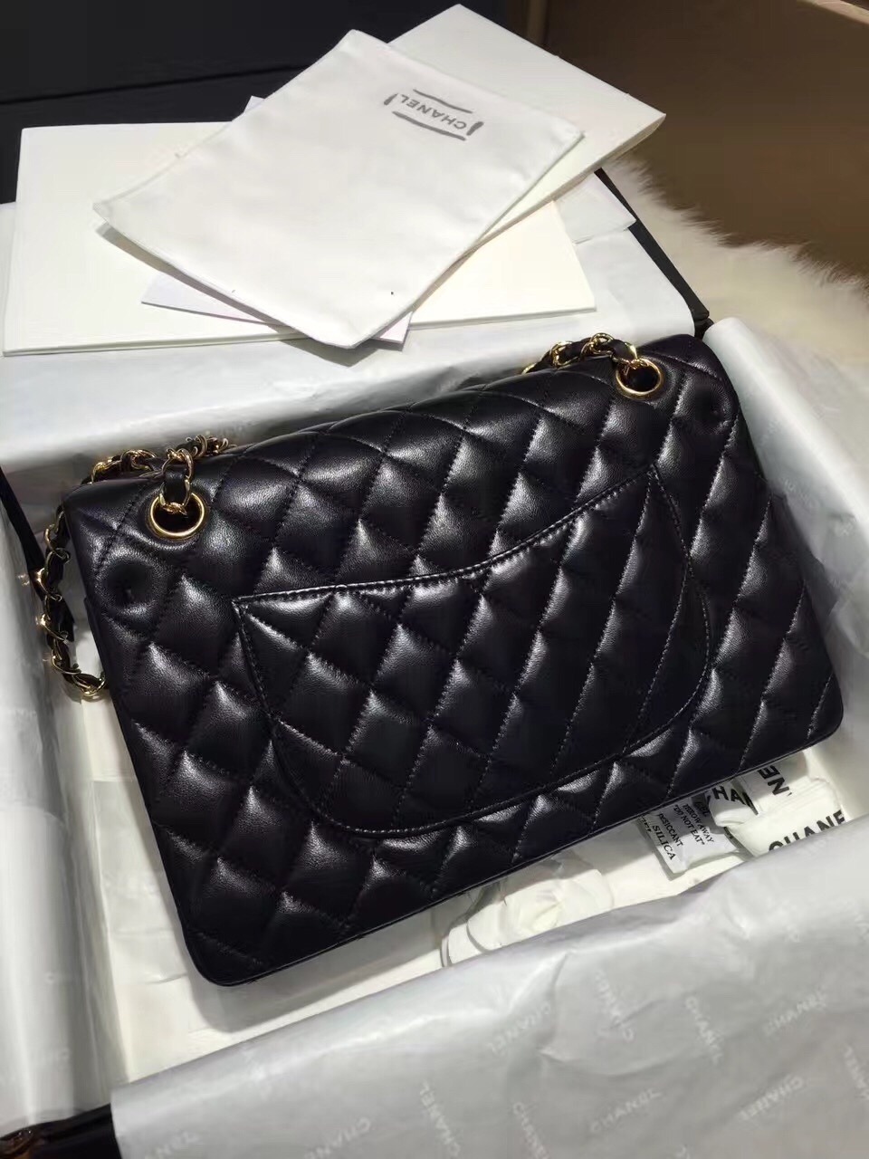 Classic Flap 代购版本 25cm 进口定制小羊皮 黑色 金扣
