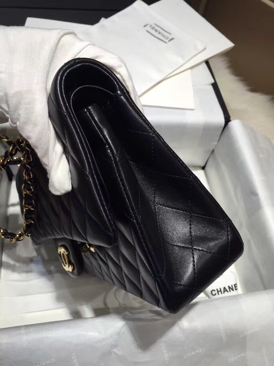 Classic Flap 代购版本 25cm 进口定制小羊皮 黑色 金扣