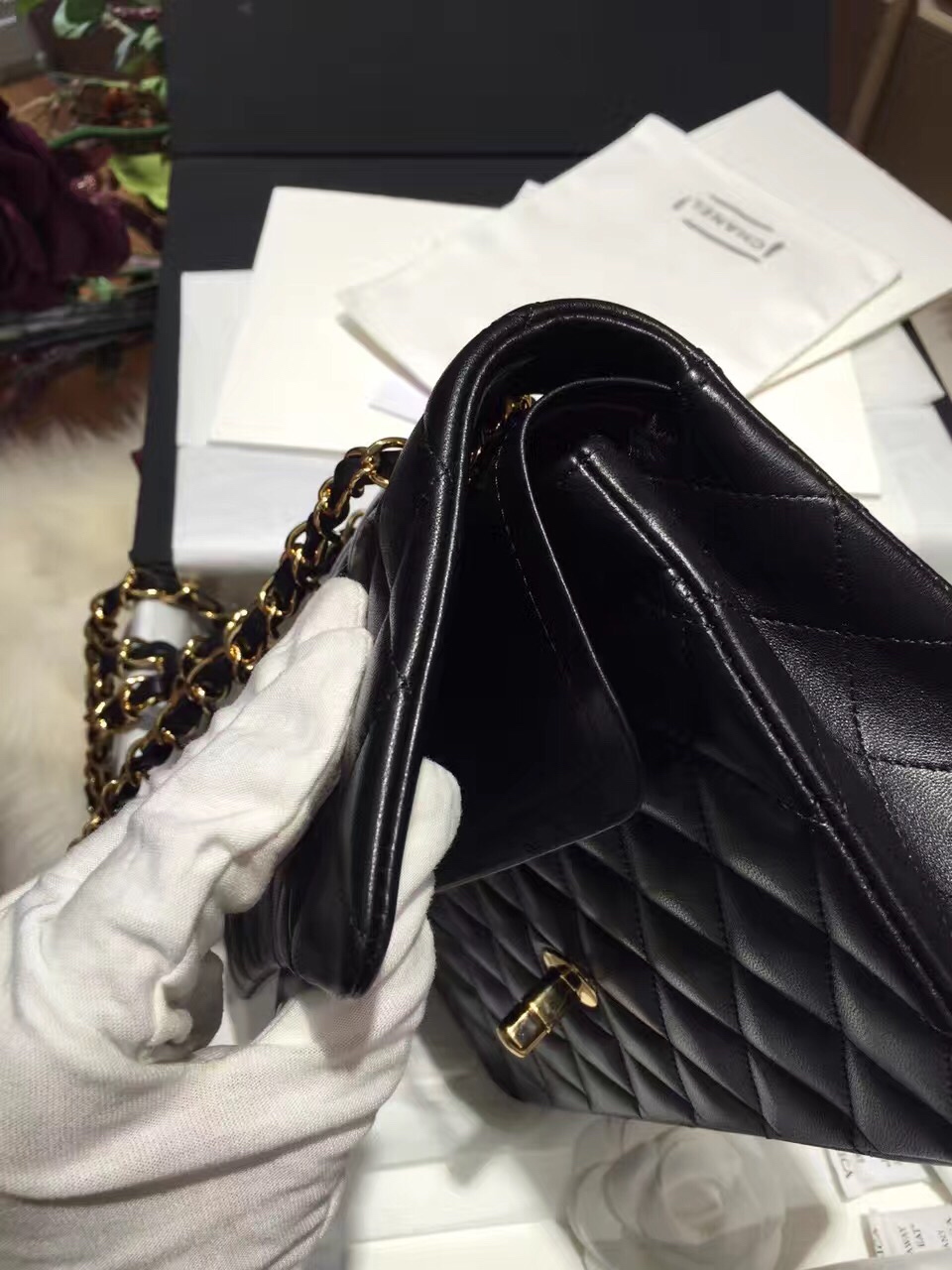 Classic Flap 代购版本 25cm 进口定制小羊皮 黑色 金扣