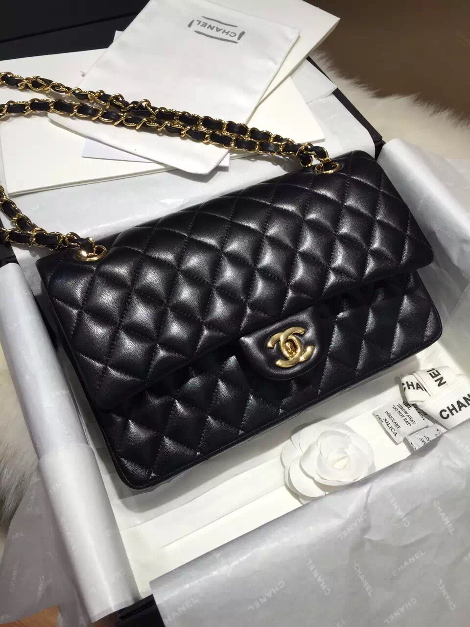 Classic Flap 代购版本 25cm 进口定制小羊皮 黑色 金扣