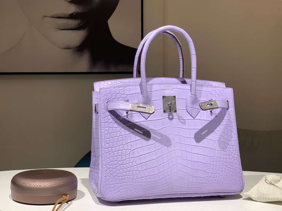 HERMES 爱马仕 Brikin 25cm 鳄鱼皮 香芋紫 现货
