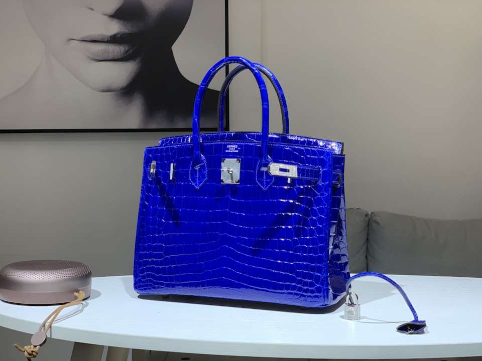 HERMES 爱马仕 Brikin 25cm 鳄鱼皮 电光蓝 现货