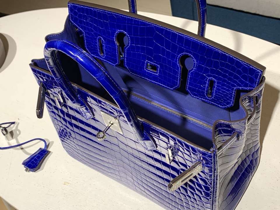 HERMES 爱马仕 Brikin 25cm 鳄鱼皮 电光蓝 现货