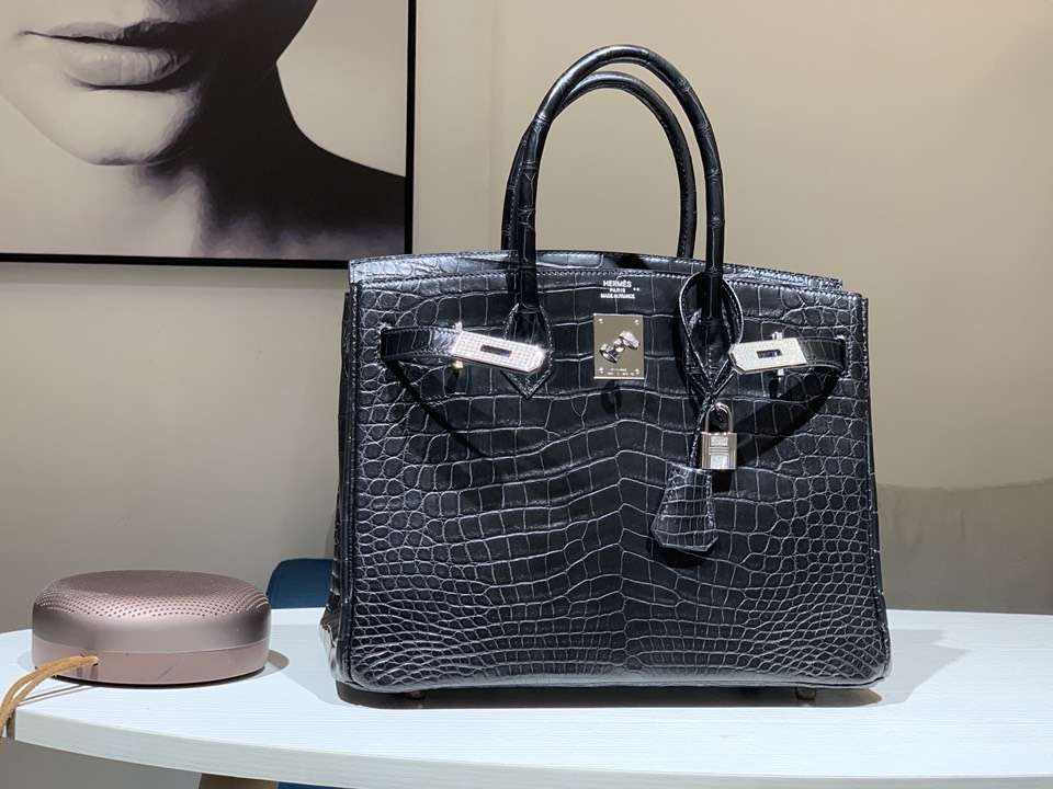 HERMES 爱马仕 Brikin 25cm 鳄鱼皮 黑色 现货
