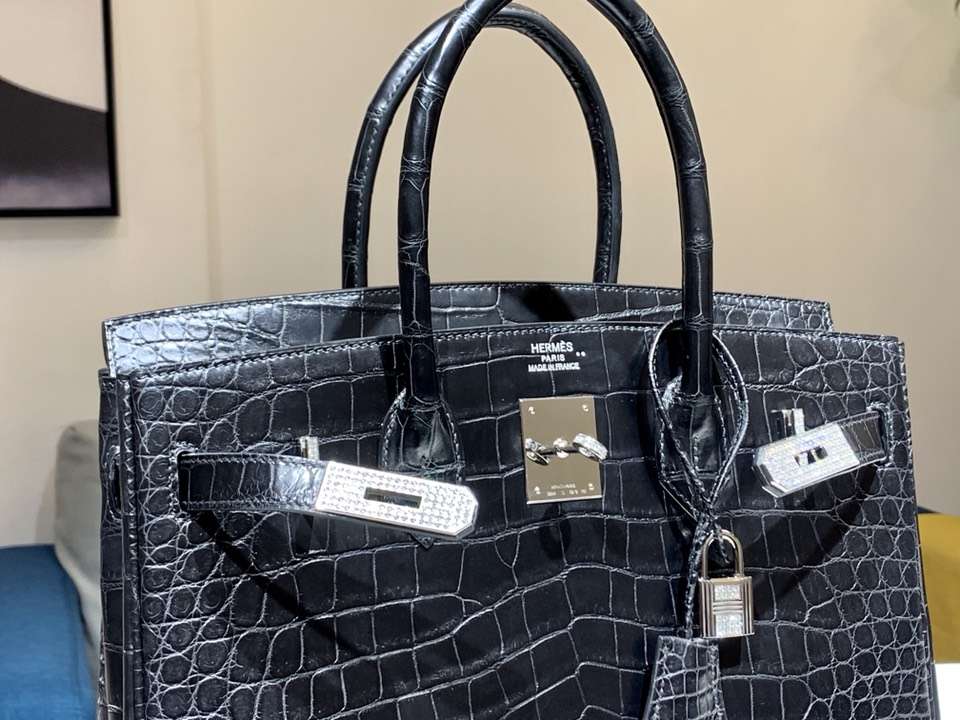 HERMES 爱马仕 Brikin 25cm 鳄鱼皮 黑色 现货