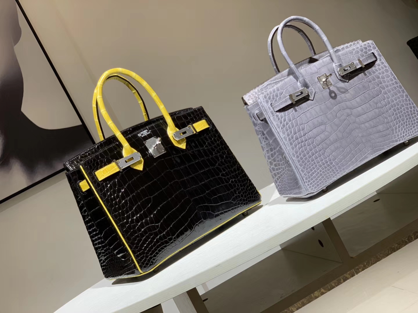 HERMES 爱马仕 Brikin 30cm 鳄鱼皮 柠檬黄配黑色