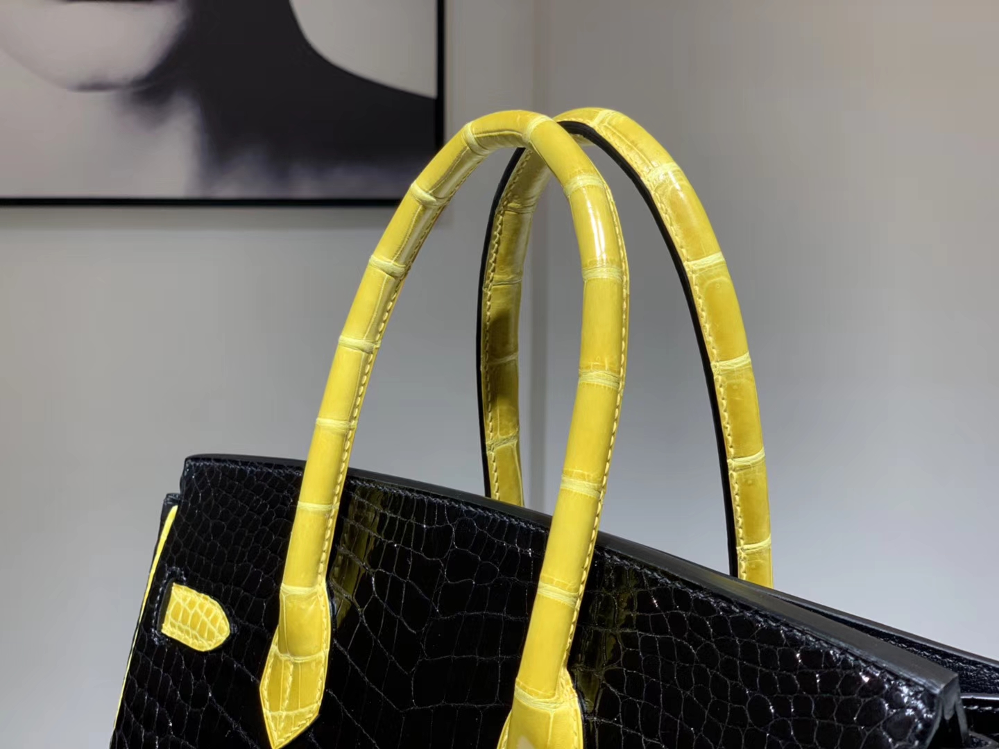 HERMES 爱马仕 Brikin 30cm 鳄鱼皮 柠檬黄配黑色