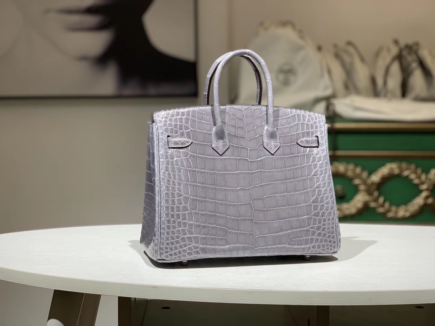 HERMES 爱马仕 Brikin 25cm 鳄鱼皮 沥青灰 现货