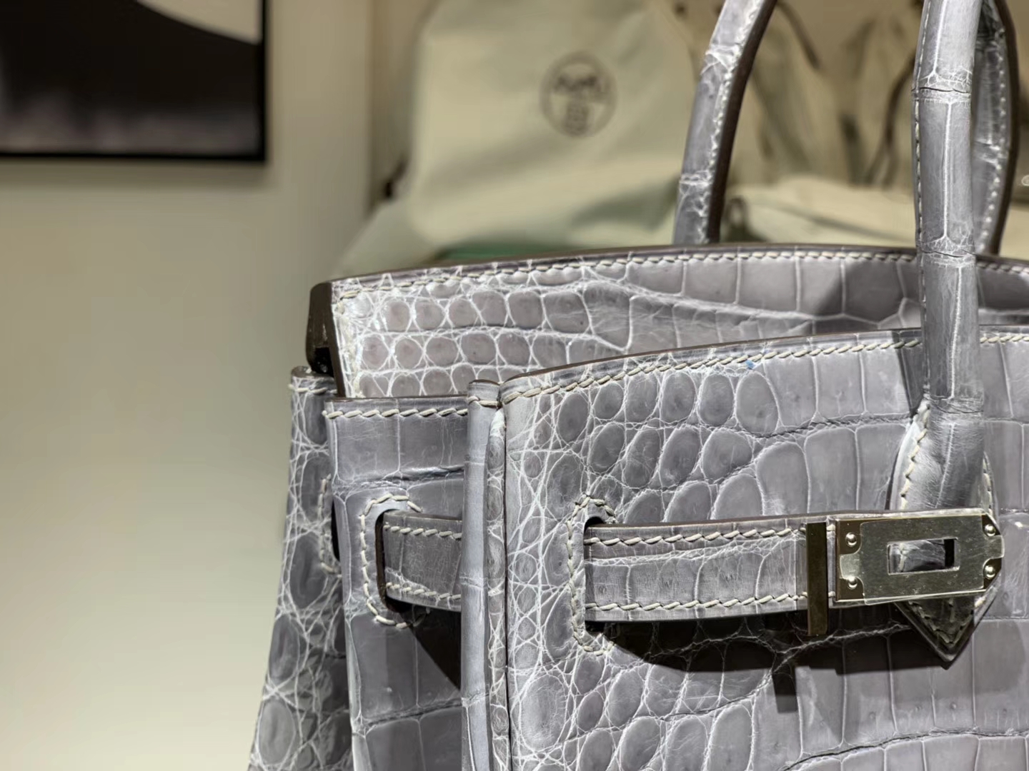 HERMES 爱马仕 Brikin 25cm 鳄鱼皮 沥青灰 现货