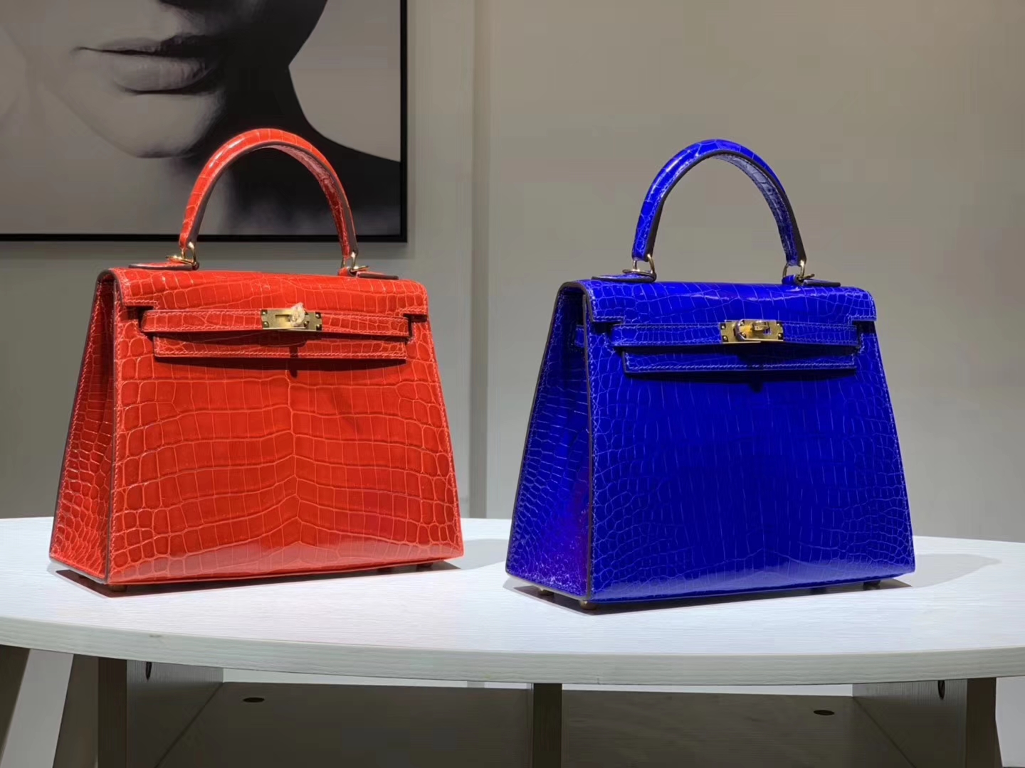 HERMES 爱马仕 Kelly 25cm 鳄鱼皮 电光蓝