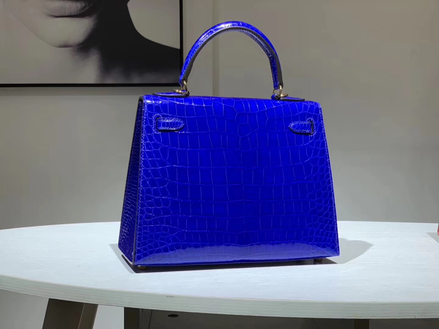 HERMES 爱马仕 Kelly 25cm 鳄鱼皮 电光蓝