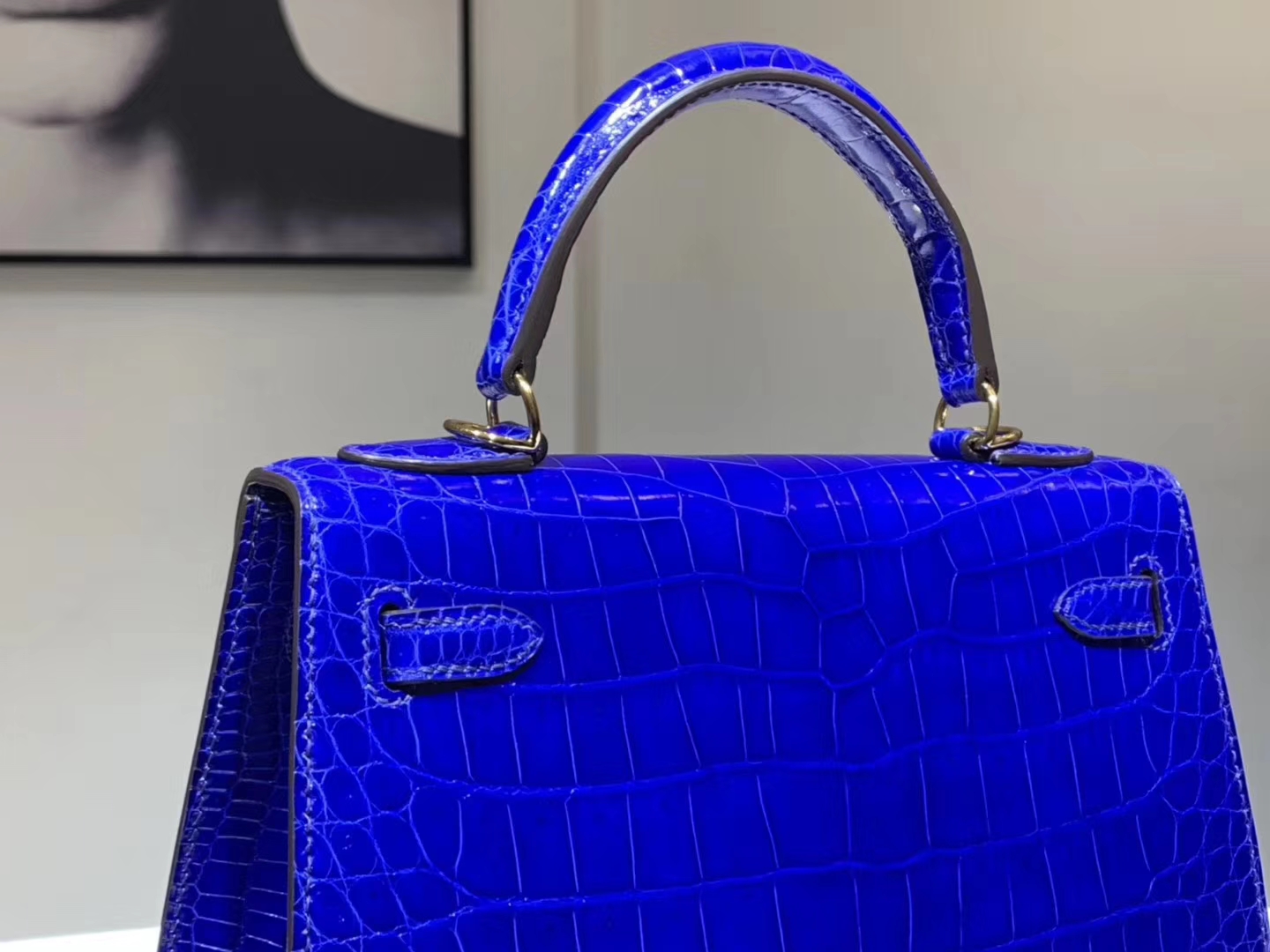 HERMES 爱马仕 Kelly 25cm 鳄鱼皮 电光蓝