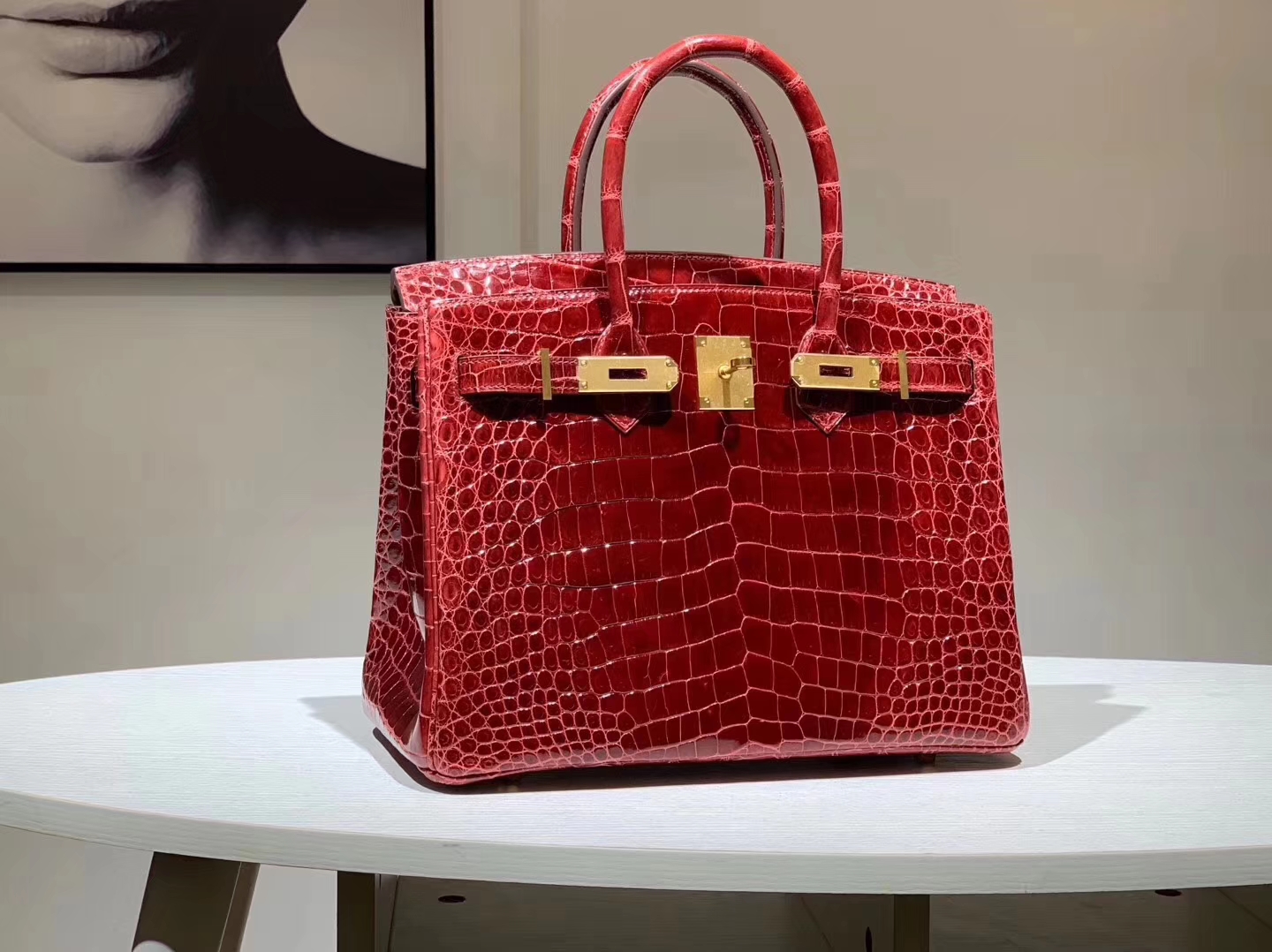 HERMES 爱马仕 Brikin 30cm 鳄鱼皮 波尔多酒红