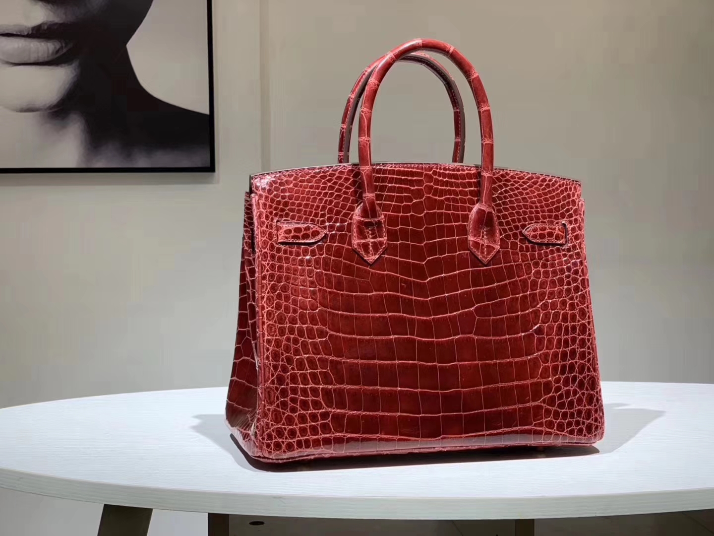 HERMES 爱马仕 Brikin 30cm 鳄鱼皮 波尔多酒红