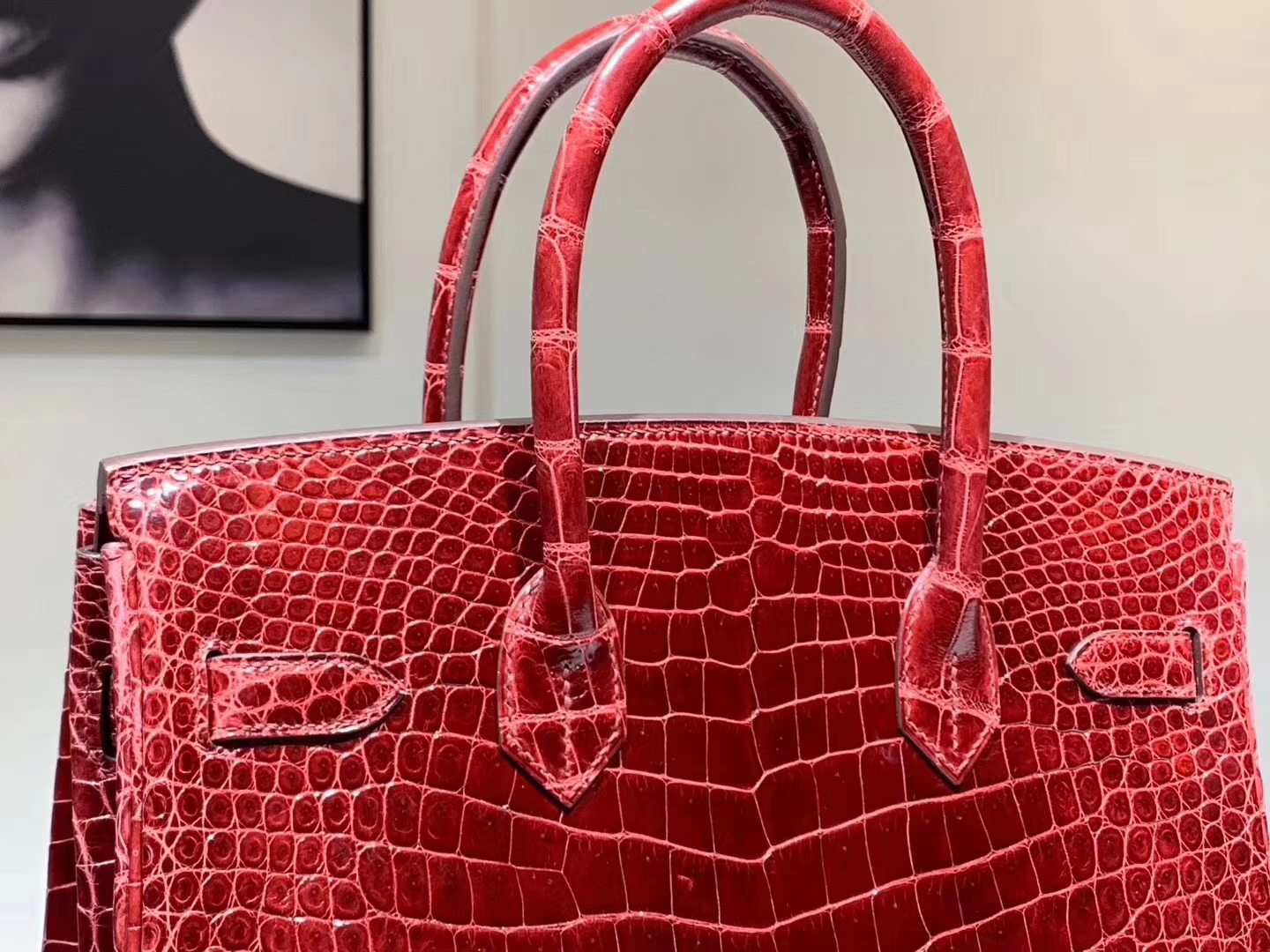 HERMES 爱马仕 Brikin 30cm 鳄鱼皮 波尔多酒红