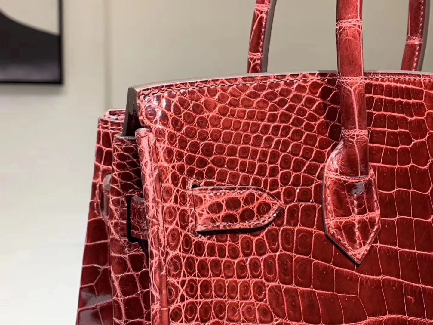 HERMES 爱马仕 Brikin 30cm 鳄鱼皮 波尔多酒红