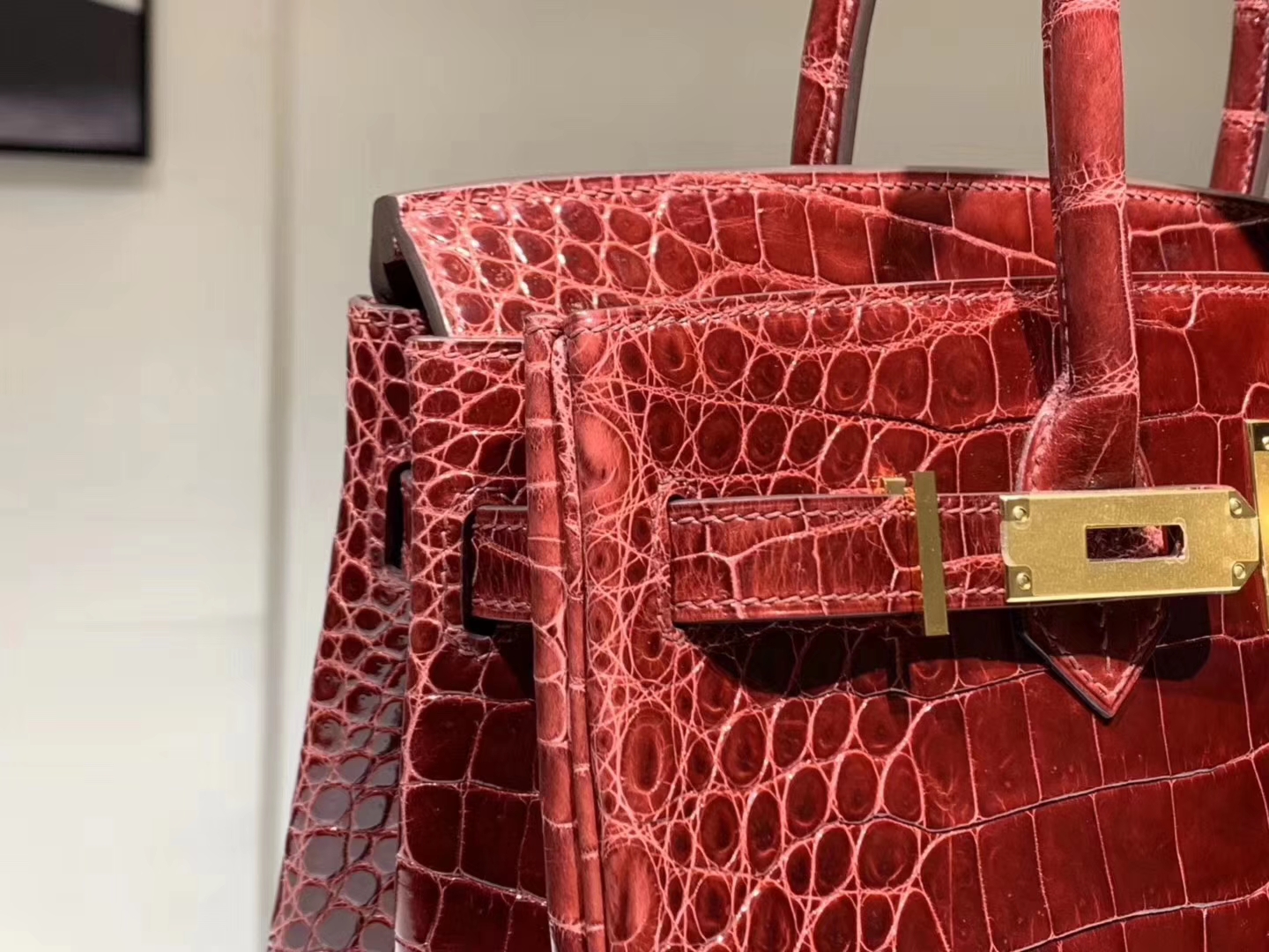 HERMES 爱马仕 Brikin 30cm 鳄鱼皮 波尔多酒红