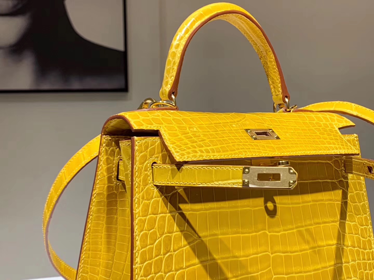HERMES Kelly 25cm 鳄鱼皮 9D 琥珀黄 现货
